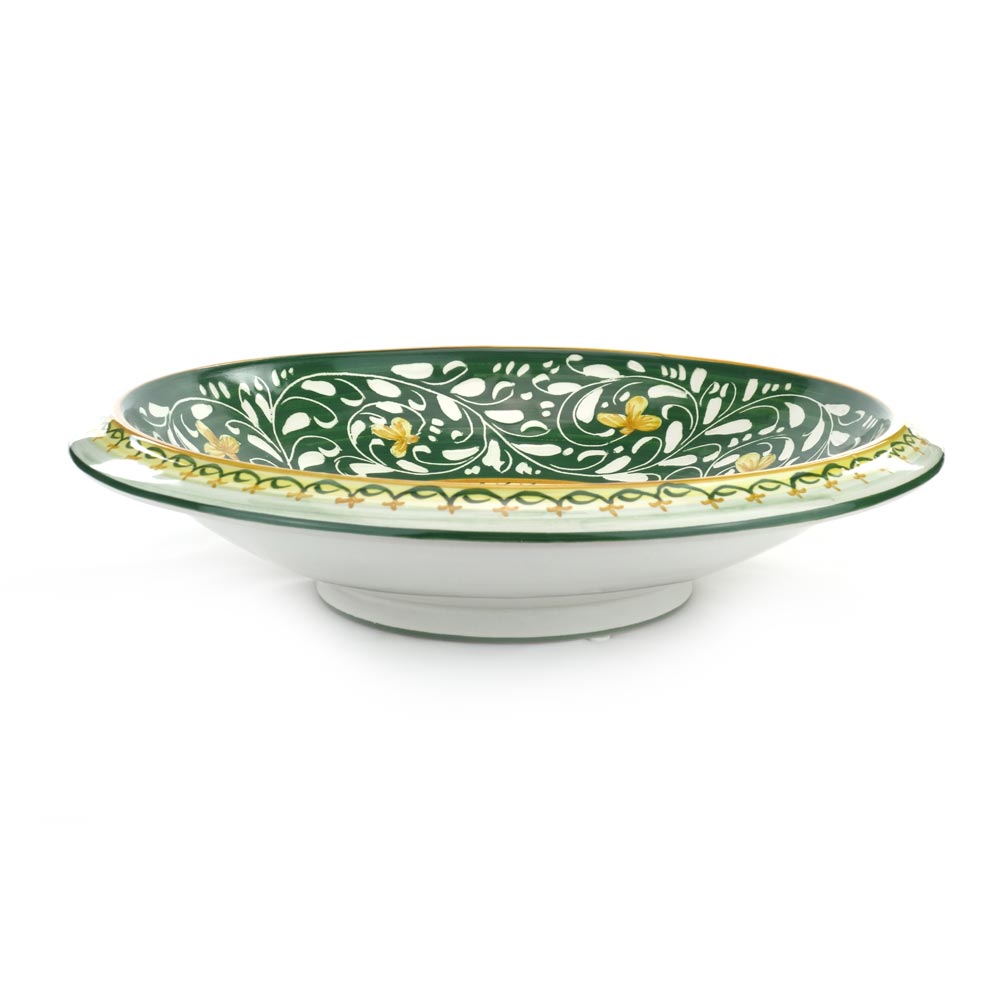 Centrotavola liscio in ceramica di Castelli decoro Ornato Verde