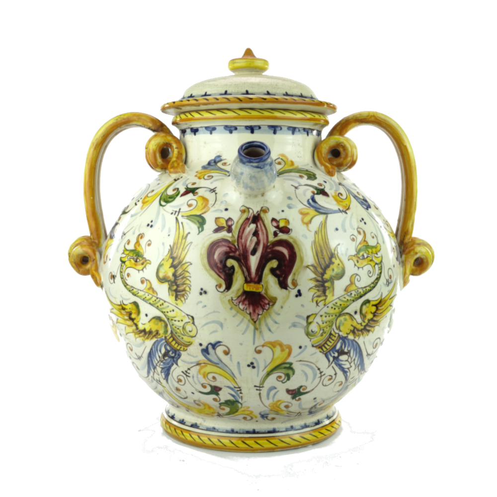 Zuppiera con manici a riccio in maiolica Toscana