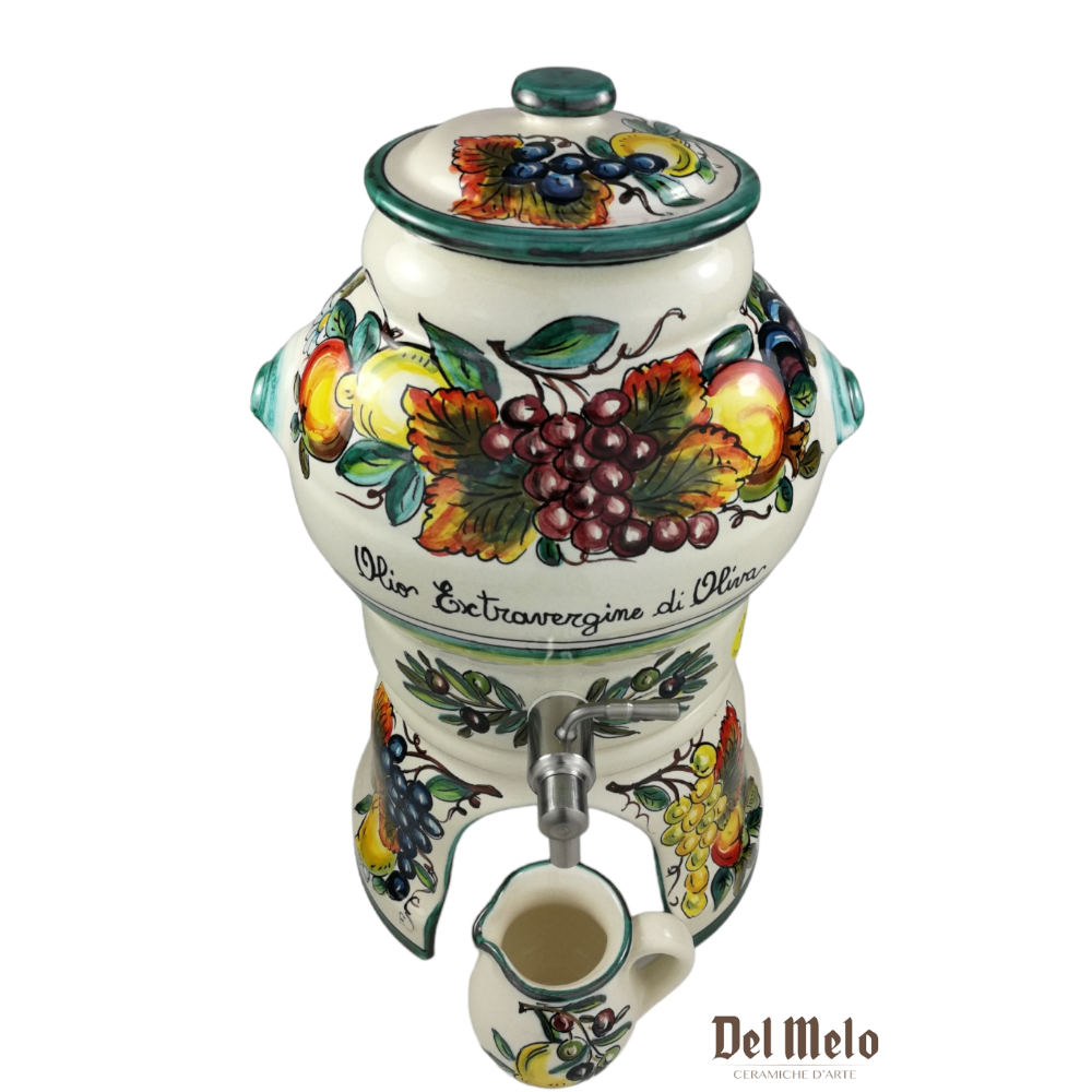 Orcetto contenitore per olio in Ceramica di Deruta dip. a mano 5L decoro frutta