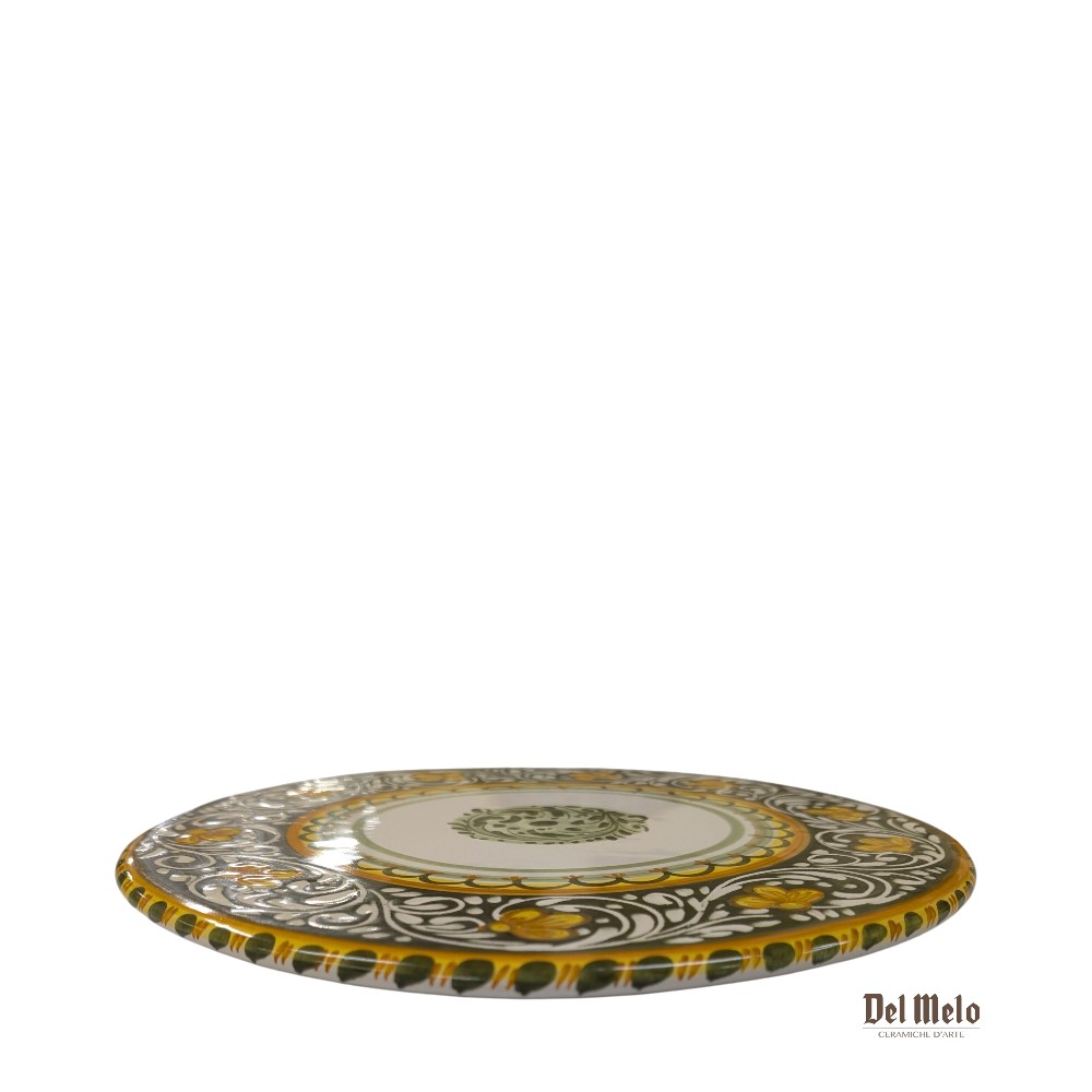 ceramica-castelli-piatto-panettone-pandoro-tortiera-natale-ornato-verde-1247 Porta panettone Tortiera in Ceramica di Castelli decoro ornato verde cm. 28
