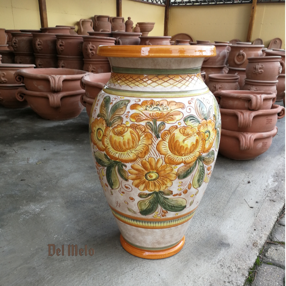 Portaombrelli Vaso in ceramica di Deruta decoro fiori Ocra